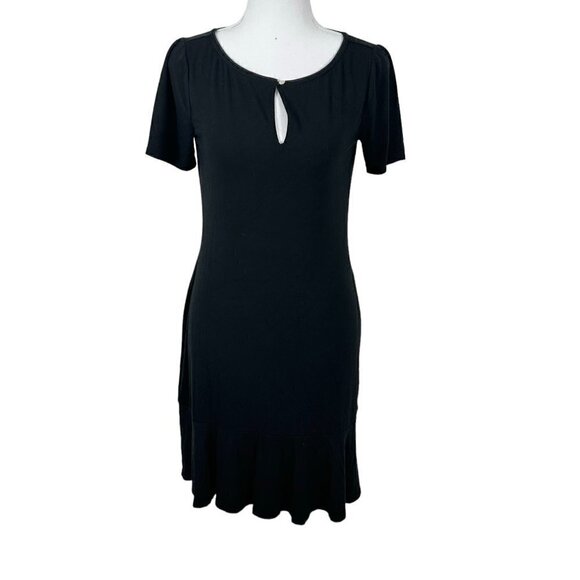 WHBM Stretchy T-shirt Knit Minimal Classic Little Black Dress Ruffle Hem - Picture 1 of 11